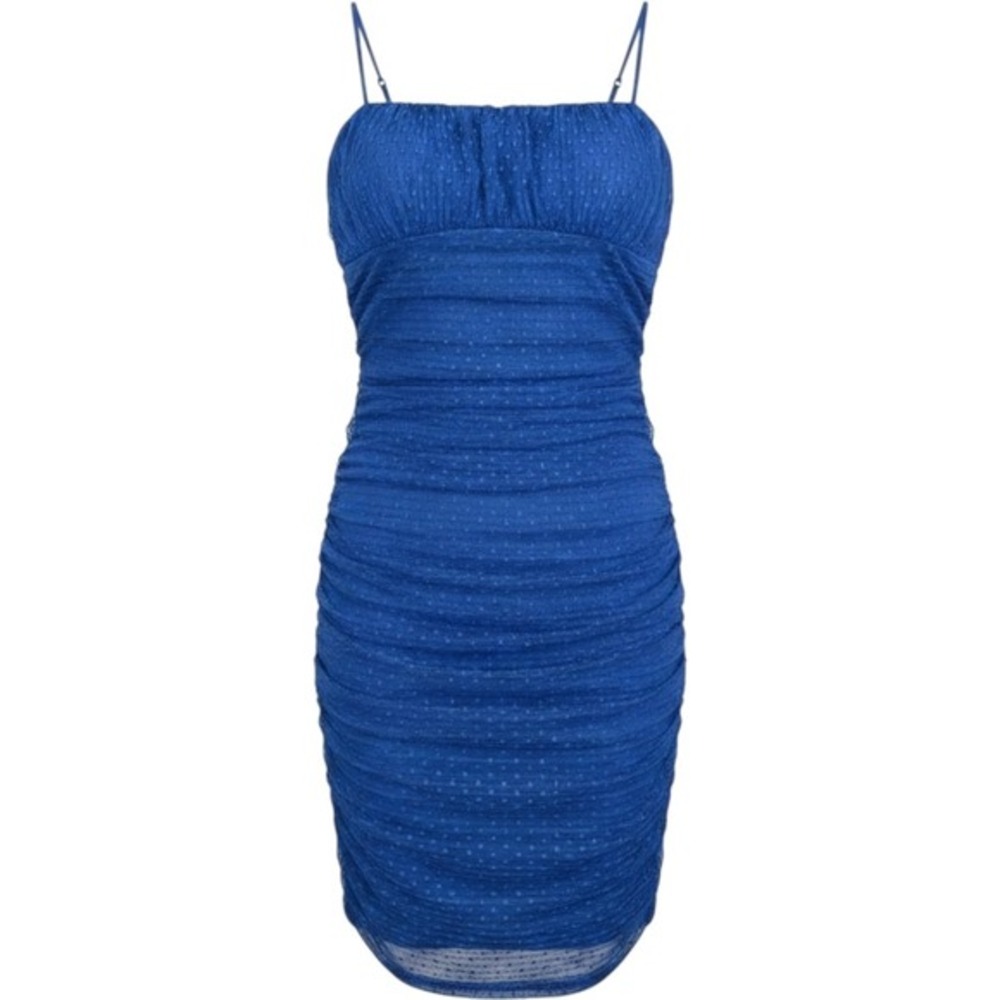 BCBGeneration Ruched Mesh Mini Dress Womens 14 Blue Swiss‎ Dot Bodycon